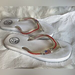 Silly Sandals | Women’s Patriotic Beaded Embellished Flip Flops Sandals Shoes
